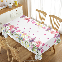 Nappe de printemps 60*84 pouces, fleurs sauvages papillon floral lavable couverture de table portable et réutilisable pour la décoration de dîner de fête