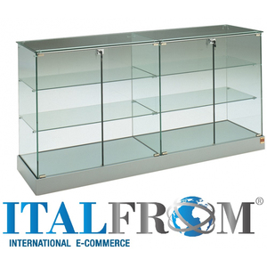 Espositore da Banco W142xD46xH90 cm Art OF160C1C con Porte a Cerniera in Vetro Temperato, Materiale in Alluminio e MDF per Centri Commerciali - Product Image 1