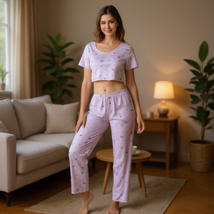 Ensemble deux pièces pour femme, style Suzhen Mori, pantalon à fleurs, tenue de maison, manches courtes, tailles XS-XXL, modèle 2266 - Product Image 2