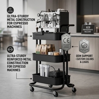 Chariot à café mobile à 3 niveaux en métal avec roulettes silencieuses, chariot utilitaire de cuisine robuste pour bureau, maison, café, petits espaces