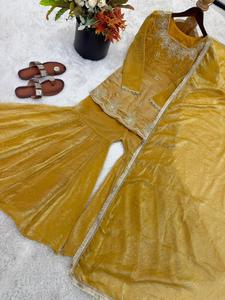 Women Sharara Suit Salwar Kameez Fendy Silk Embroidered <b>Sequin</b> Glitter Print Dupatta Modern Indian Pakistani Outfit for Wedding - Product Image 4