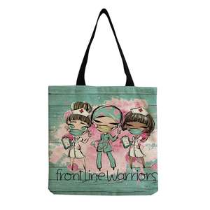 Nurse Themed Print Canvas <b>Tote</b> <b>Bag</b> Fashionable Casual Suitable Capacity Shoulder <b>Bag</b> with Medical Elements Quotes Patterns - Product Image 6
