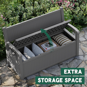Banc de jardin extérieur moderne 2 <span class=keywords><strong>en</strong></span> 1 et chaises de rangement avec cadre <span class=keywords><strong>en</strong></span> résine plastique, imperméable et léger - Product Image 2