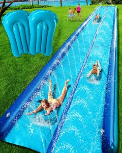 Tobogán Acuático Doble Azul con Aspersor y Protección de Doble Línea para Niños y Adultos, Diversión en el Patio Trasero - Product Image 1