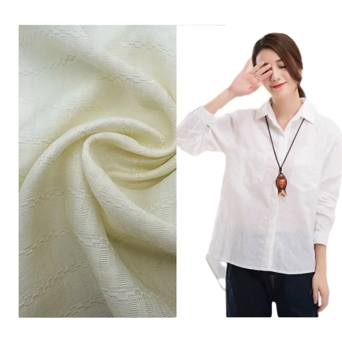 Fabrika doğrudan satış 20D * 40S + 21S naylon Tencel yatay jakarlı yaz kadın gömlek kumaş