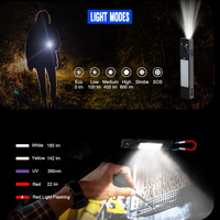 Alliage d'aluminium 1000 Lumen Buzzer Magnet Base Red Laser Mini UV COB Pocket Keychain Flashlight USB C Rechargeable EDC Flashlight
