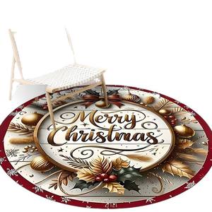 Tapis de Noël rond en velours cristal, motif Père Noël fantaisie, absorbant l'eau, pour salon et maison - Product Image 3