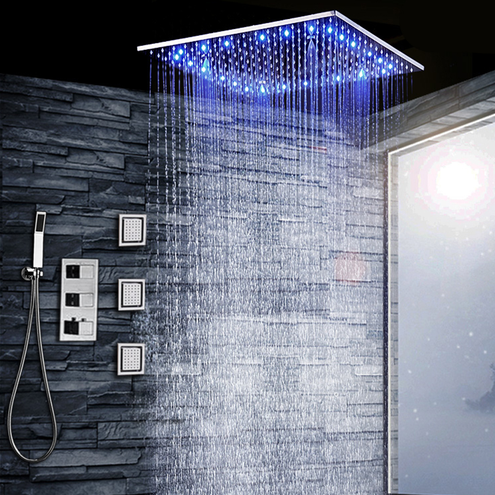 Оптовая продажа с завода, санитарная дождевая Душевая система с дистанционным управлением, многоцветная светодиодная термостатическая душевая головка
