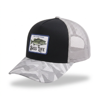 Gorra Trucker de Dos Tonos con Parche de Camuflaje de Pescado para Hombre, Malla Trasera, Cierre a Presión, Corona Alta, Gorra de Béisbol Casual para Deportes al Aire Libre