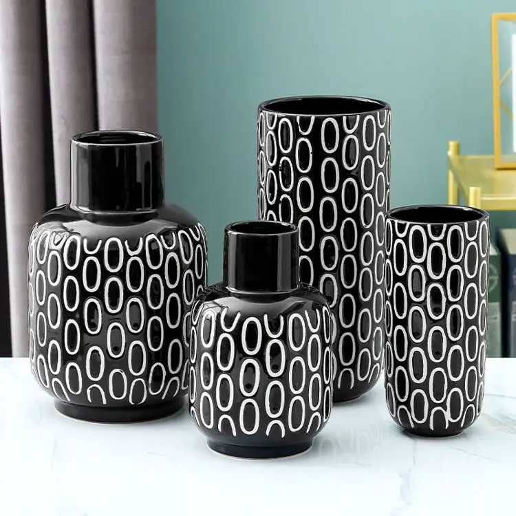 Conjunto de vaso de cerâmica nórdico, conjunto florero elegante preto com cerâmica 2022