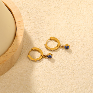 Huggie <b>Earrings</b> With <b>Blue</b> Crystal 4mm Stainless Steel <b>Studs</b> Everyday Wear - Product Image 4