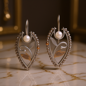 Orecchini Pendenti Multicolore Nakada E4560 in Argento 925 con Perle Coltivate, Design Vintage a Motivo Vegetale, per Uso Quotidiano Femminile - Product Image 2