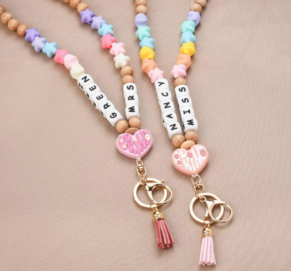 Custom Apple Teacher Silicone Beaded Lanyard Teacher Gift Personalized Name Lanyard Image 3