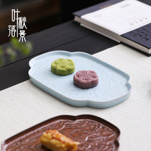 Plato de cerámica para frutas, forma irregular, estilo chino tradicional, bandeja de porcelana para servir postres y aperitivos, para fiestas de té, uso doméstico - Product Image 3