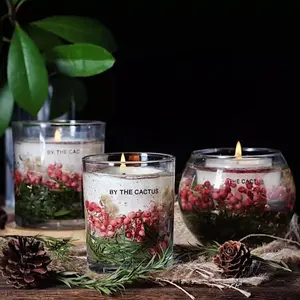 Роскошная двойная стеклянная банка настоящие цветы желейные свечи индивидуальная этикетка сушеные цветы гелевые ароматические свечи