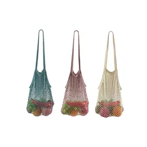 Qetesh Net Shopping Bag Reusable Grocery Bags Long Handle Cotton Mesh Fruit Vegetable Net Bags Organizer