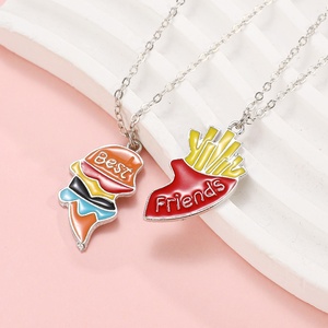 2 uds. Collar de hamburguesa de Metal a la moda para patatas fritas, collar con colgante de corazón de amor separado colorido para pareja, joyería para buenos amigos - Product Image 4