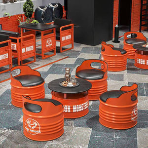 Muebles de Bar Comerciales Modernos de Estilo Industrial Vintage, Juego de Mesa y Sillas de Hierro Forjado con Tambor de Aceite, para Cafetería, Tienda de Té con Leche, Estilo Moderno - Product Image 4