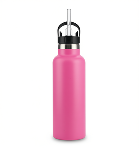 Hipdeer Double Wall Vacuum Insulated Water Bottle 30oz Flip Straw Matte Hot Pink Leak Proof Stainless Steel Tumbler - Product Image 1