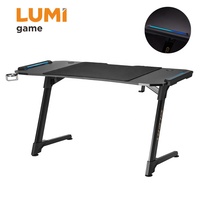 Table de jeu GMD04-2 avec éclairage RGB, en forme de Z, bureau d'ordinateur moderne avec support pour casque, support pour boisson, tapis de souris pour configuration de joueur à domicile