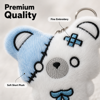 Nouveau produit : Porte-clés en peluche Scar Bear, adorable ours patchwork demi-visage, breloque de sac gothique avec anneau métallique