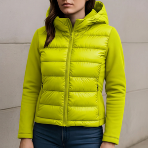 Unisex Lime Green Puffer <b>Jacket</b> Zip-Up Winter Casual Coat <b>Slim</b> <b>Fit</b> Hooded Polyester Windproof Solid Color Regular Length - Product Image 1