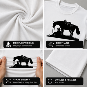 T-shirt à manches courtes pour homme, imprimé cheval cowboy blanc, coupe classique, col rond, jersey en coton - Product Image 2