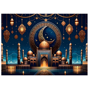 7 x5ft Eid Mubarak Hintergrund Muslim Arabian Nacht Hintergrund Laterne Monds tern Schloss Dekoration Party Banner Photo Booth Requisiten - Product Image 4