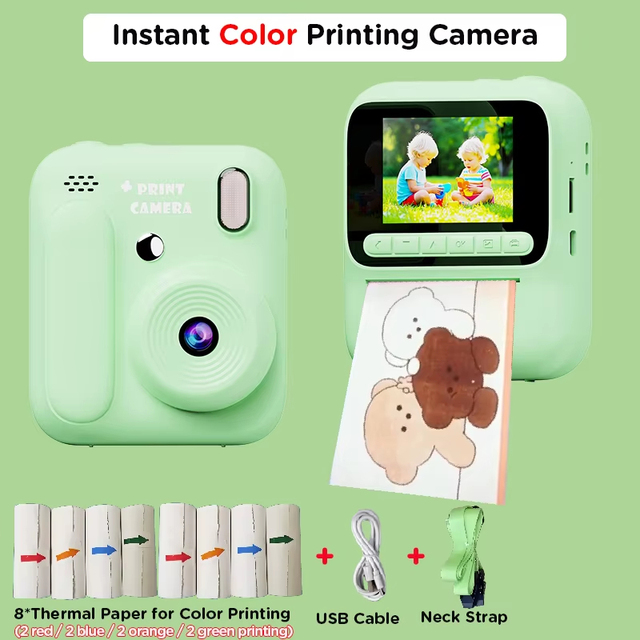 Jumon Kids Camera MOS Sensor MicroSD 48MP 1080P Video Instant Print Color Pictures Fun Frames Birthday Gift 40x Zoom 180 Wide