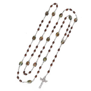 Stazioni della croce rosario perline <span class=keywords><strong>di</strong></span> <span class=keywords><strong>legno</strong></span> fatte a mano rosari cattolici collana croce - Product Image 4