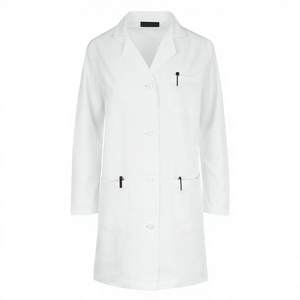 Bata de laboratorio de tela de sarga de algodón y poliéster blanca para mujer, con bordado de detección de agujas, uniforme de farmacéutica para consulta hospitalaria - Product Image 4