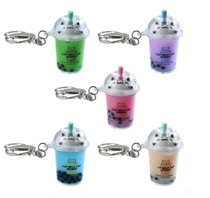 Llavero de Taza de Té con Leche Rosa, Llavero de Gato de Dibujos Animados, Mini Taza de Té con Leche, Llavero de Cristal Líquido con Lentejuelas, Accesorios para Colgar en el Bolso - Product Image 1