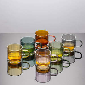 Tasse à café en verre borosilicate résistant à la chaleur avec poignée, verre à grains verticaux colorés, mug à thé au lait à double paroi - Product Image 2