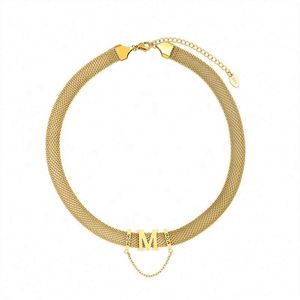 Collana Girocollo a Catena Larga con Lettere Intagliate per Donna, Gioielli di Moda in Acciaio Inossidabile, Collane con Iniziali <span class=keywords><strong>M</strong></span> per Mamma - Product Image 1