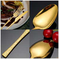Ensemble de couverts en acier inoxydable doré 6 pièces, cuillères et fourchettes durables dans un emballage PVC pour restaurant, hôtel, cadeaux d'affaires