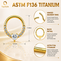 Anneau articulé en titane de qualité médicale fiable avec zircon cubique, double usage pour piercing de nez et de cartilage d'oreille