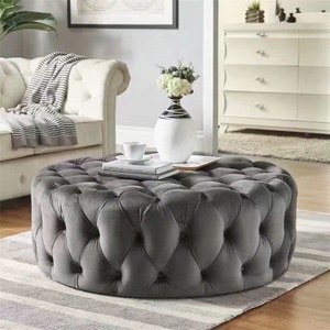 Tufted <strong>Chesterfield</strong> Round Ottoman Velvet Upholstered <strong>Footstool</strong> with Solid Timber Frame for Living Room and Bedroom Decor - Product Image 5