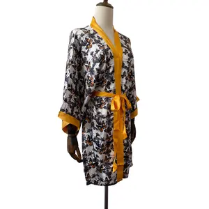 Kimono Maker Custom Design Print Zijde Kimono Dames Vest Gewaad Strand Cover Up Jurk Te Koop