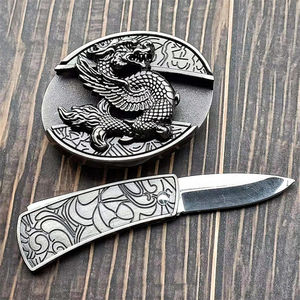 工厂批发定制锌合金防护牛仔皮带扣带隐藏式刀具 - Product Image 3