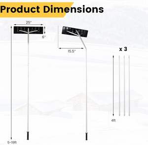 Kar Sökme Tırmığı 25 inç Bıçaklı 5-18.8FT Uzatılabilir Alüminyum Kar Temizleme Aleti Açılı Başlıklı Hafif Çatı Tırmığı Kamyon, Traktör için - Product Image 2