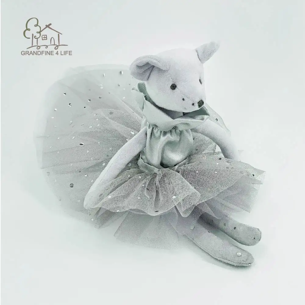 Grandfine Luxury Grey Ballerina Mouse Soft Kid Toy Gift Baby Doll Stuffed Animals Small Plush Toy