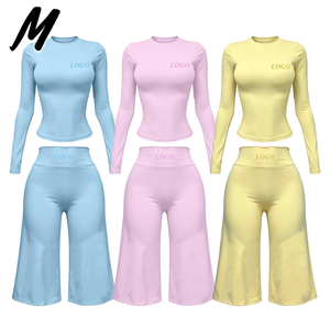 Completo <span class=keywords><strong>Sportivo</strong></span> <span class=keywords><strong>Casual</strong></span> da <span class=keywords><strong>Donna</strong></span> Milady in Nylon Slim Fit con Logo Personalizzato, Top a Maniche Lunghe con Collo Rotondo e Pantaloni a Vita Alta - Product Image 1