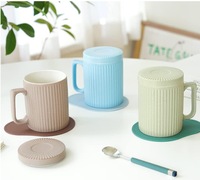 Tasse à café 12oz avec couvercle Tasse à café en céramique et tasse à thé Convient pour lave-vaisselle et micro-ondes