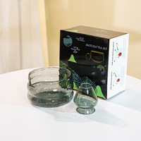 Bol à matcha en verre avec bec verseur, style japonais, bol de mélange en verre pour la cérémonie du matcha, chawan pour la cérémonie du matcha