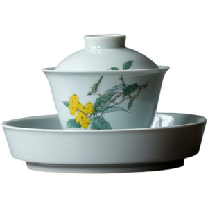 Hand Painted Porcelain Gaiwan With Lid And Stand For Kung Fu <b>Tea</b> <b>Set</b> Antique Style Loquat Design - Product Image 5