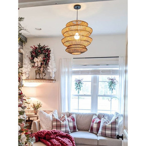 Lustre en rotin de style japonais E27, luminaire suspendu rond à tête unique pour restaurants, salons de thé, maisons d'hôtes zen, hôtels - Product Image 2