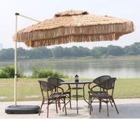 Parasol Hawaïen en Chaume de Fabrication Directe, Structure en Aluminium, Socle en Marbre, Imperméable, Pliant, pour Repas en Extérieur, Hôtels et Terrasses