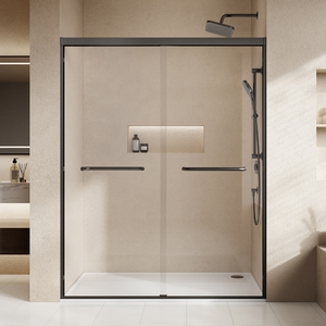 Paroi de douche coulissante double sophistiquée de 58-60 pouces en verre trempé de 6 mm avec barre porte-serviettes noir mat - Product Image 6