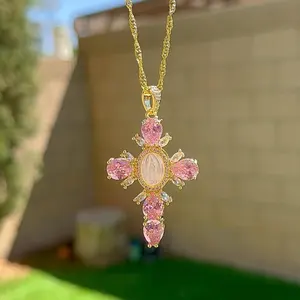 Jungfrau Maria Kreuz Anhänger Halskette Religion Zierliche goldene christliche Halskette Christlicher Schmuck