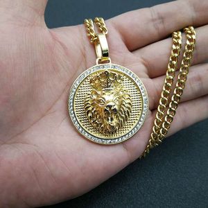 Yunnique – collier avec pendentif tête de Lion plaqué or, style Hip Hop, avec couronne en diamant, chaîne cubaine en acier inoxydable, 5mm, 70cm, bijoux cadeau - Product Image 4